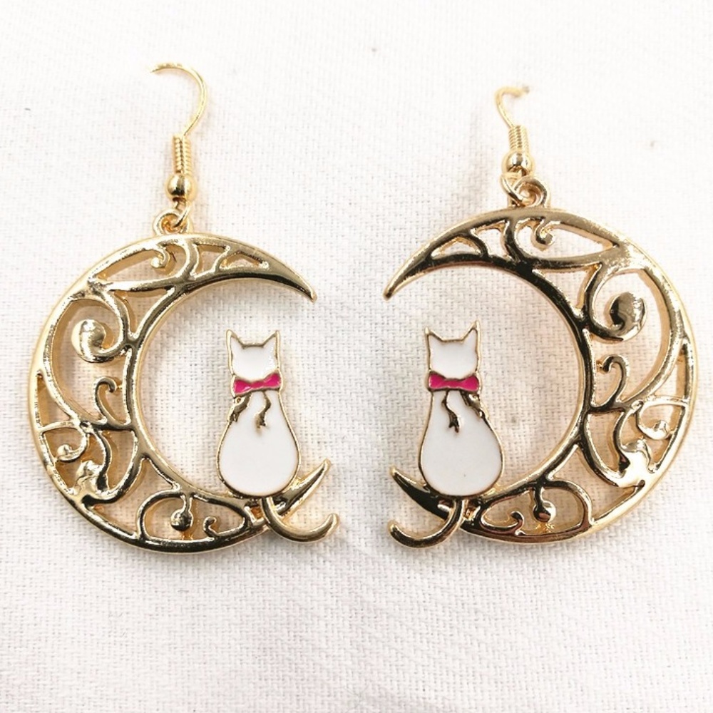 Cat in the Moon Earrings